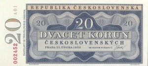 Tschechoslowakei Unveröffentlichte 20 Kčs 1953 Ausgabe 2023 Nr.002452