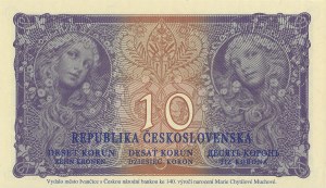 Československo Nová tlač 10 Kčs 1919 vydanie 2022 Mesto Ivančice