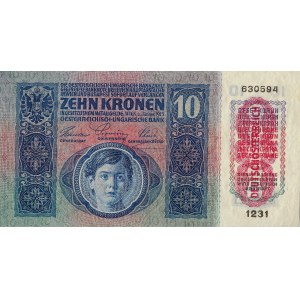 Republika NIEMIECKA-AUSTRIA 10 koron 1915 znaczek DEUTSCHÖSTERRREICH 1231 nr 630594
