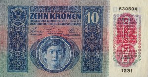 Republika NIEMIECKA-AUSTRIA 10 koron 1915 znaczek DEUTSCHÖSTERRREICH 1231 nr 630594