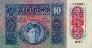 République d'ALLEMAGNE-AUTRICHE 10 couronnes 1915 timbre DEUTSCHÖSTERRREICH 1230 No.628382