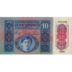 Republika NIEMIECKA-AUSTRIA 10 koron 1915 znaczek DEUTSCHÖSTERRREICH 1231 nr 630569