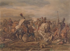 Feliks Sypniewski (1830 Varsovie - 1902), Scène de bataille, 1882.