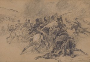 Antoni Trzeszczkowski (1902 Varsovie-1974 ibid.), Bataille pour la bannière - un épisode des guerres napoléoniennes