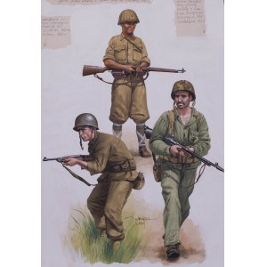 Jarosław Wróbel (geb. 1962), Illustration der Uniformen amerikanischer Soldaten und eines japanischen Infanteristen aus den 1940er Jahren, 2005.