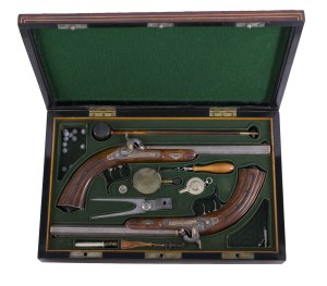 Paire de pistolets de duel dans un étui, Tadeusz Wisniowiecki, Lvov vers 1850.