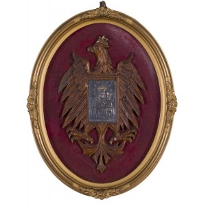 Patriotic placard in the form of an eagle with Our Lady of Czestochowa on the chest