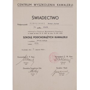 Certificates of graduation from the Cavalry Cadet School