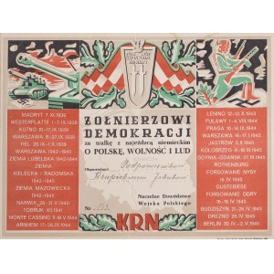 Dyplom „Żołnierzowi demokracji za walkę z najeźdzcą niemieckim...”, 1946