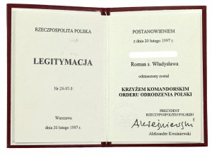 III RP, Croix de Commandeur Ordre de Polonia Restituta, troisième classe avec boîte et carte 1997 (607)