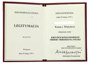 III RP, Komturkreuz des Ordens der Polonia Restituta, Dritte Klasse mit Schachtel und Karte 1997 (607)