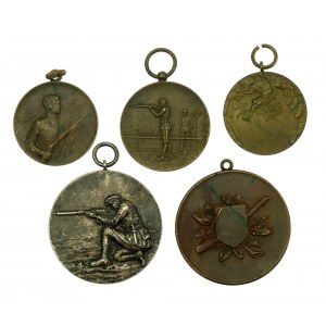 II RP, súbor streleckých medailí, Kielce 1928-1929. Spolu 5 ks. (211)