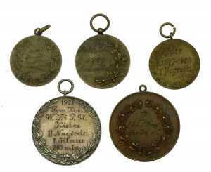 II RP, ensemble de médailles de tir, Kielce 1928-1929, 5 pièces au total. (211)