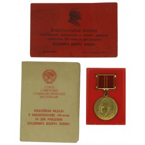 UdSSR, Medaille zur Hundertjahrfeier der Geburt Lenins zusammen mit Karte - für Ausländer (767)