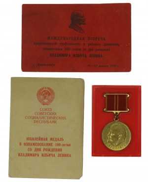 UdSSR, Medaille zur Hundertjahrfeier der Geburt Lenins zusammen mit Karte - für Ausländer (767)