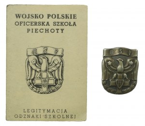 République populaire de Pologne, insigne des officiers de l'école d'infanterie avec carte datée de 1948 (943)