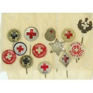 II RP, set di distintivi della Croce Rossa polacca 1920-1922. Totale di 13 pezzi. (701)