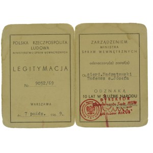 PRL, Abzeichen für 10 Jahre im Dienst der Nation mit Ausweis und Box (441)