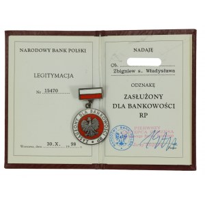 III RP, odznak za zásluhy v bankovníctve Poľskej republiky s preukazom (450)