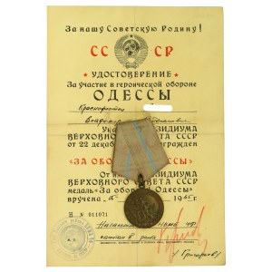 Medal For the Defense of Odessa with Diploma 1945 (529)