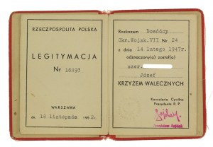 People's Republic of Poland, Cross of Valor 1944 with card 1952 (746)
