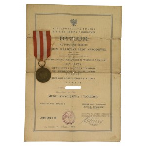 PRL, Victory and Freedom Medal with diploma, 32 PP Sanok 1946 (749)