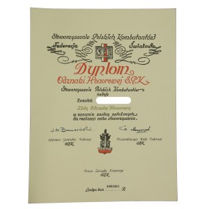 III RP, Diplôme pour l'insigne d'honneur en or de l'Association des anciens combattants polonais (800)