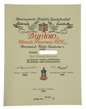 III RP, Diplom für die Goldene Ehrennadel des Verbandes der Polnischen Veteranen (800)