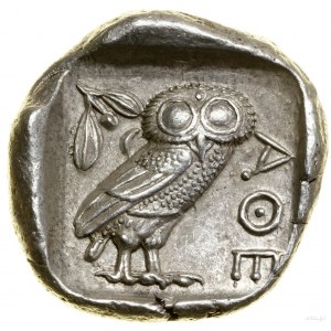 Tetradrachma, (ok. 454-404 pne), Ateny; Aw: Głowa Ateny...