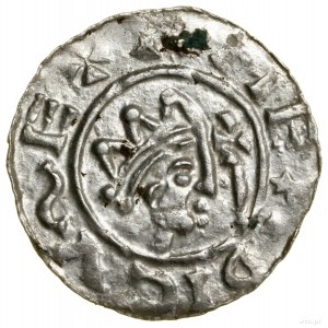 Denarius; Av: Bust at right, cross staff at right,...