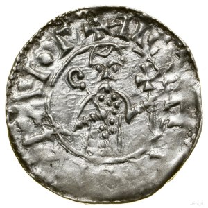 Denario, (1054-circa 1060); Av: Mezza figura di fronte con pasto...