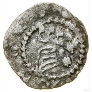Denar, (1321-1322); Aw: Hełm w lewo, z pięcioma piórami...
