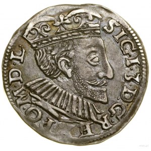 Trojak, 1591, Poznań; szeroka głowa króla, płaska koron...