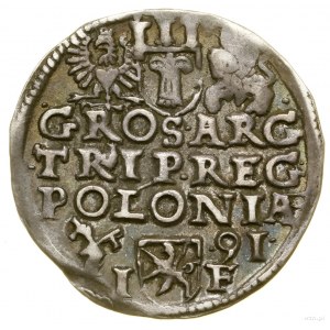 Trojak, 1591, Poznań; szeroka głowa króla, płaska koron...