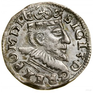 Trojak, 1594, Poznań; wydłużona twarz króla (korona z l...