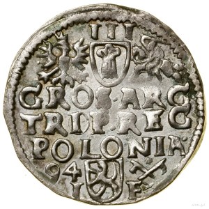 Trojak, 1594, Poznań; wydłużona twarz króla (korona z l...