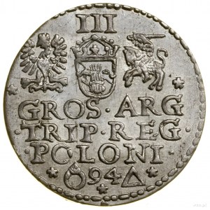 Trojak, 1594, Malbork; typ ze skróconą datą u dołu międ...