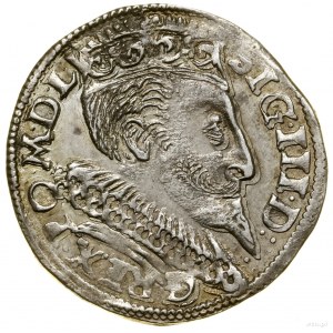 Trojak, 1596, Bydgoszcz; duża głowa króla, Róża i liter...