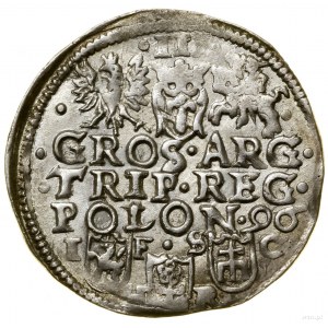 Trojak, 1596, Bydgoszcz; duża głowa króla, Róża i liter...