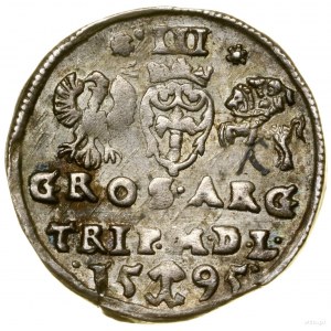 Trojak, 1595, Wilno; rozety po bokach nominału, herb Ch...