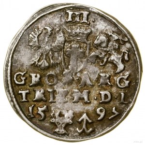 Trojak, 1597, Wilno; na rewersie u dołu głowa wołowa (m...