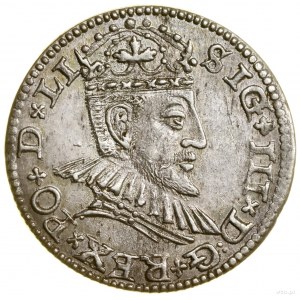 Trojak, 1590, Ryga; mała głowa króla, dwukropek pomiędz...