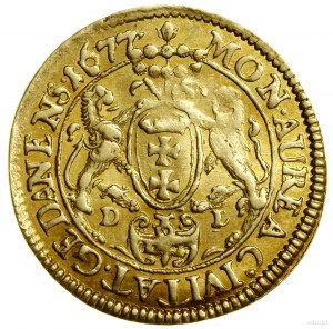 Dukat, 1677, Gdańsk; Aw: Popiersie króla w wieńcu lauro...