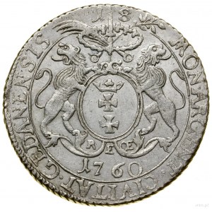 Ort, 1760, Gdańsk; odmiana z mieczem pomiędzy gałązkami...