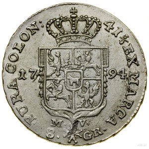 Dwuzłotówka (8 groszy), 1794 MW, Warszawa; odmiana z na...