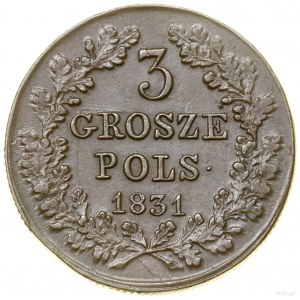 Trojak (3 grosze), 1831 KG, Warszawa; łapy Orła proste,...