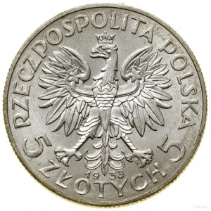 5 gold, 1933, Warsaw; Head of a woman in a headlock; Kop....