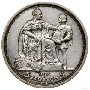 5 złotych, 1925, Warszawa; Konstytucja; Aw: Orzeł z kor...