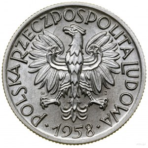 5 gold, 1958, Warsaw; Fisherman, narrow number 8 in date....