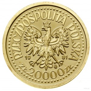 20,000 zloty, 1991, Warsaw; John Paul II - against the backdrop o...